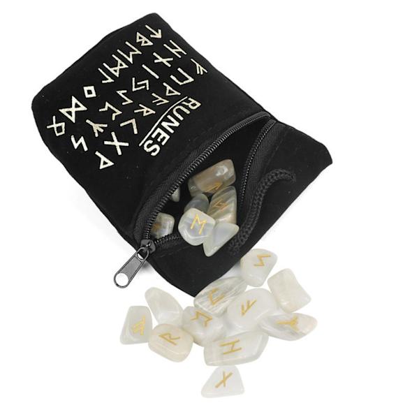 Rune Krystall Steiner Gravert Eldre Futhark Alfabet Bokstaver Polert Helbredende Onyx