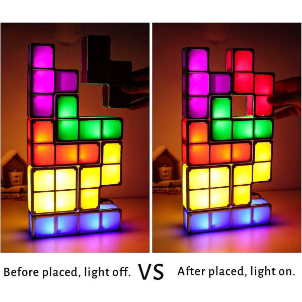 Tetris stapelbar nattlampa, 7 st Diy Led 7 färger 3d-pussel Induktionssammankopplande skrivbordslampa Belysning Diy Magic Blocks Bright Light For Kids Tonåringar