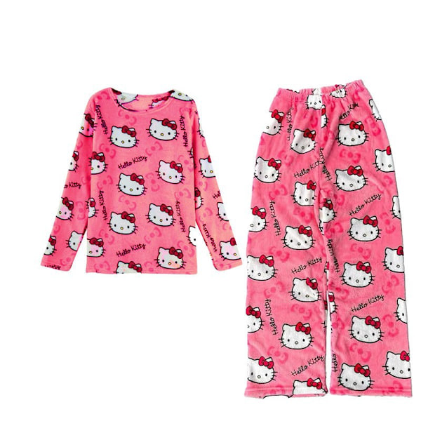 Trykte Kawaii Tegneserie Pyjamas Kvinders Natsæt Piger Langærmet Skjorte Bukser Pyjamas Hjemmetøj Sæt Rose suit 2XL