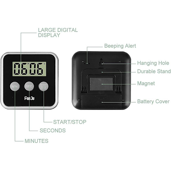 Digital Kitchen Timer with Large Display/Loud Alarm/Magnetic Back/Foldable Stand/Easy-to-Use Mini Countdown Alarm