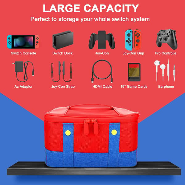 Cute Switch Carrying Case for Nintendo Switch/Lite/OLED, Portable Soft Shell Waterproof Messenger Bag Oxford for NS SD Console Dock JoyCons Accessories Red