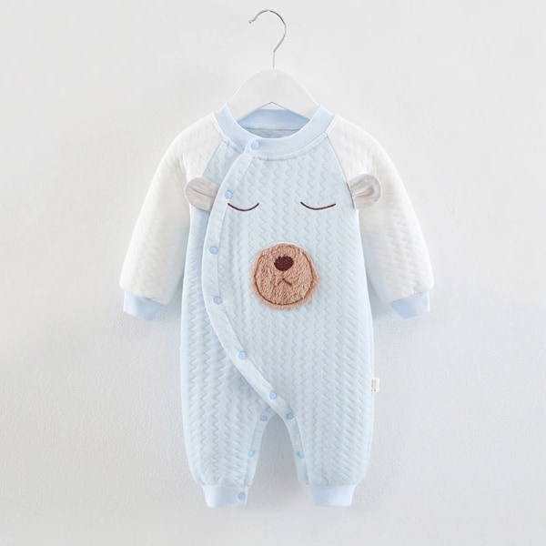 Nyfødt baby dreng tøj bomuldssæt gentleman dragt behagelig baby jumpsuit blød nyfødt romper nyfødt bodysuit 0-18 måneder Bear-Blue 9M