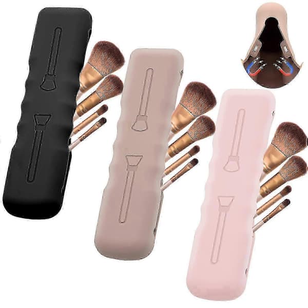 3 stk. silikone makeupbørsteetui sort, pink, khaki QD 5 5