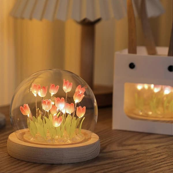 MISNODE DIY Tulip Materialpakke Tulip Ambient LED Soveromslampe Simulering Blomst for Pink