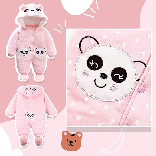 Minizone Baby Romper Vinter Sne-dragt Drenge Piger Bomuld Aftagelig Hætte Frakke Langærmet Dinosaur Kostume Jumpsuits Gave 0-12 Måneder Pink 6M