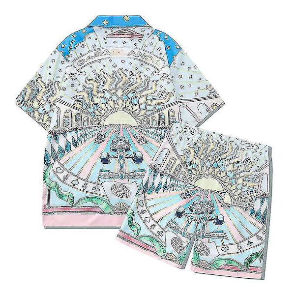 Casablanca Hawaiiansk Strandblomma Skjorta Kostym Kokosnötsprint Kortärmad Shorts för Män och Kvinnor Topp T-shirts Tees Auburn XL