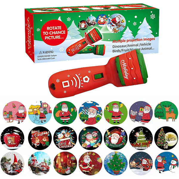 1st julficklampaprojektor för barn, facklaprojektionsljus, pedagogiska lärleksaker med 24 mönster Red