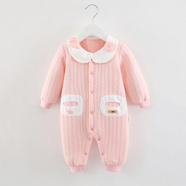 Nyfødt Bomullsbody med Blomstermønster - Babyjenteklær Vår Høst Myk Baby Jumpsuit Spedbarnsjenteklær Sett 0-18M pink 18m