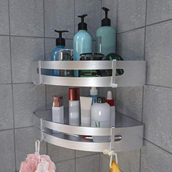 (Triangle, 2 pieces) Corner shelf for shower, bathroom shelf without drilling
