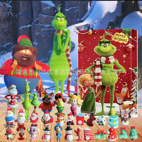 Grinch-ankomstkalender Jul blindbox 24 gåvor grönt hår nedräkning Halloween blindbox