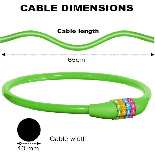 Cykellås, 4-cifret kode cykellås, 65cm bærbar tyverisikret cykelkode lås, nulstillelige kombinationer 4 cifre koder lås(Grøn) Green