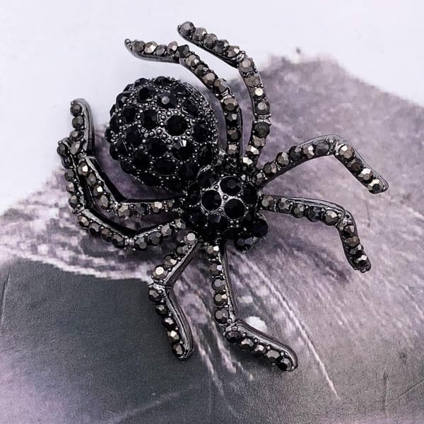 Black Spider Crystal Rhinestone Gothic Brooch Pin