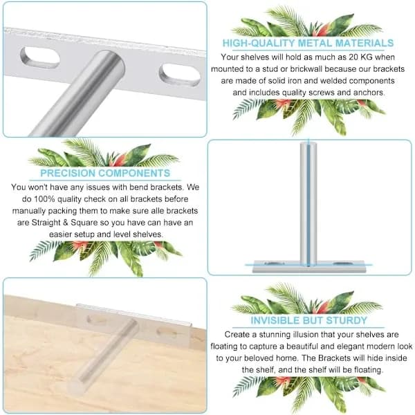 6 Pcs Floating Shelf Bracket 75mm (3 inch) Invisible Bracket Wall Shelf Heavy Duty Hidden Shelf Bracket Invisible Bracket for Wall Shelf, A