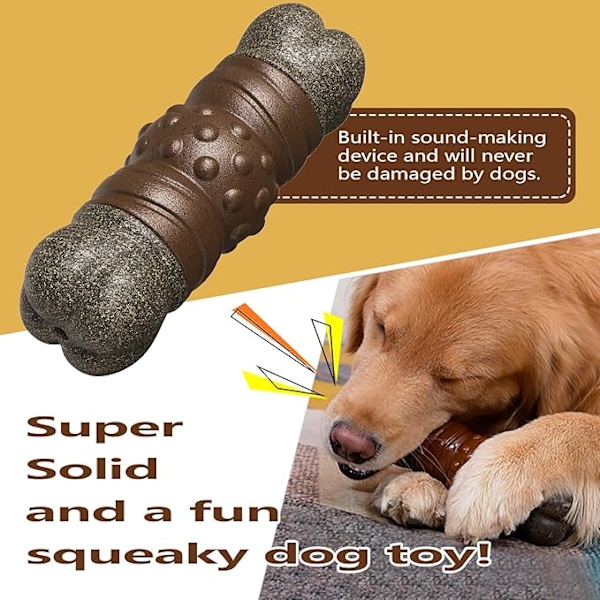 Hundetyggelegetøj til store aggressive tyggere, tandrensning, spiseligt knogle-pivelyd legetøj, kaffetræ hundelegetøj, lindring af kedsomhed, interaktion for store hunde.