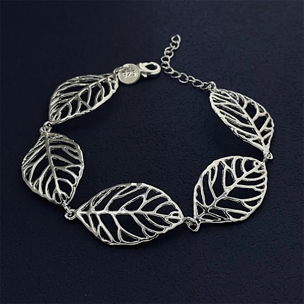 S925 Sterling Sølv Armbånd med Blader for Kvinner, Bryllupsgave, Smykker QH059