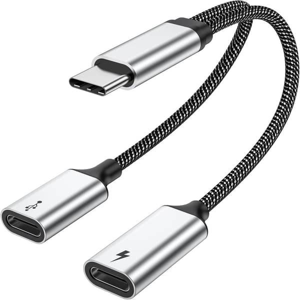 USB C-splitter med PD 60W snabbladdning och dataöverföring (stöder digitala hörlurar, INTE för skärm), USB C till USB C hona adapter