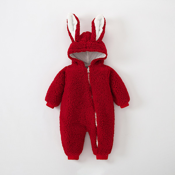 Nyfødt Baby Romper Kaninører Myk Babyjente Jumpsuit Høstklærsett for 0-12 Måneder Red 9-12m