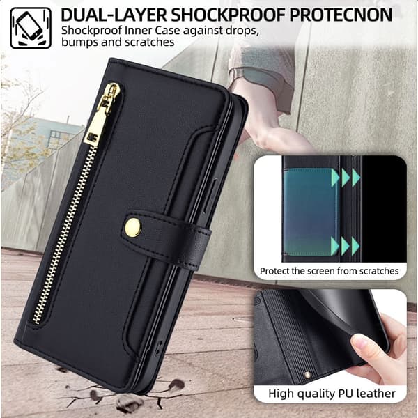 Compatible with iPhone 17 Pro Max Flip Crossbody Phone Case with Lanyard Multifunctional Cell Phone Leather Case Grey