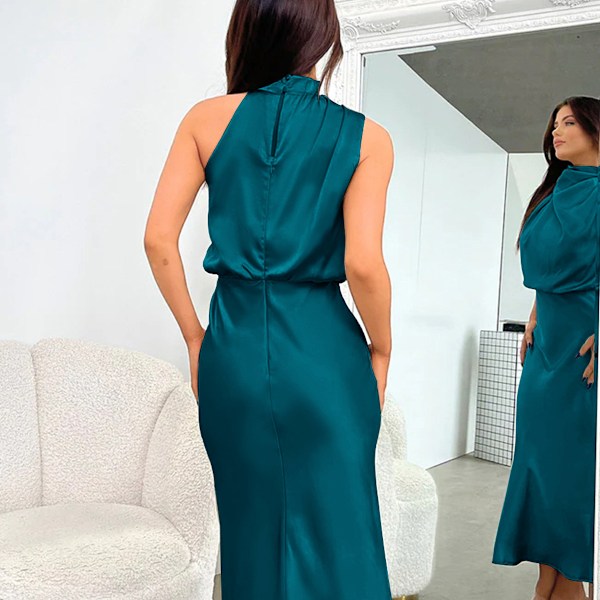 Elegante Sommerbryllupskjole til Kvinder - Ærmeløs Halter Satin Lang Aftenkjole verde claro S