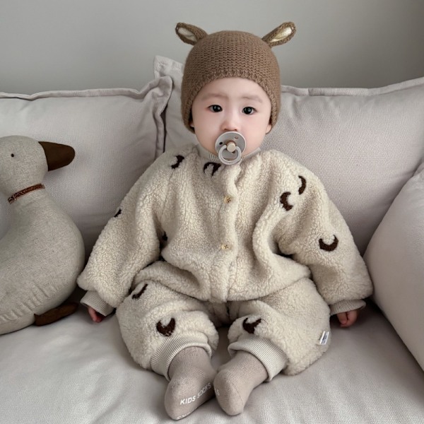 Baby Jumpsuit for høst og vinter, tykk og varm med broderi og fløyelsfôr caqui 66