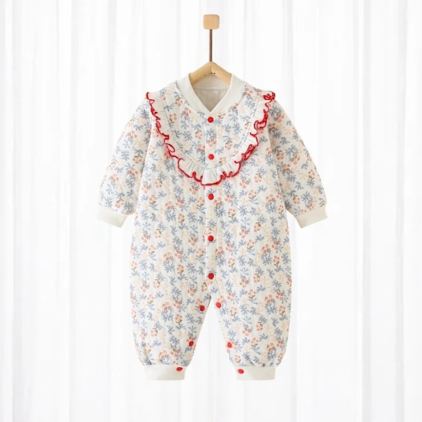 Nyfødt Bomuldsbody med Blomstermønster til Pigebaby - Forår/Efterår - Blød Baby Romper - Spædbarns Pige Tøj Sæt 0-18M 74 red EU: 3-6m