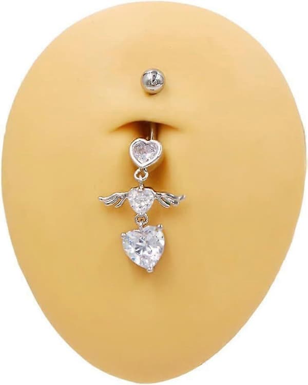 14G Hjerte Dingle Navlepiercinger for Kvinner 316L Rustfritt Stål Englevinger Navlering Navle Barbell Studs Dinglende Kroppspiercing