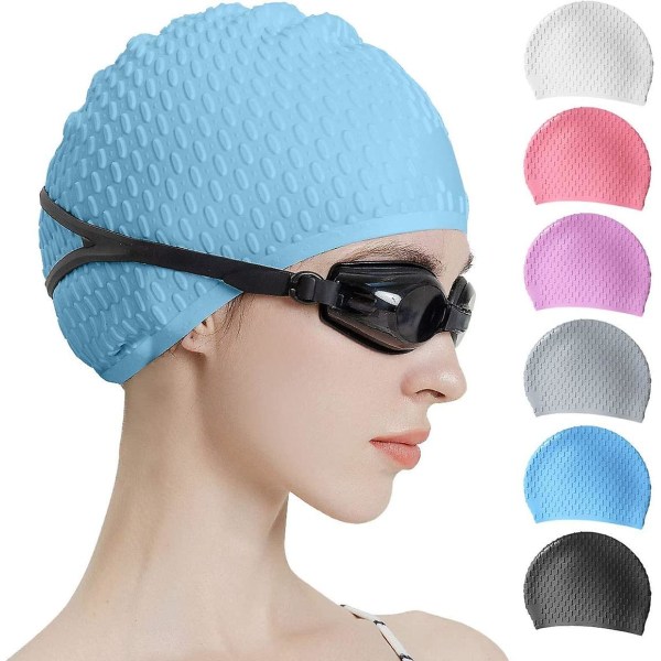 Badmössor för kvinnor, långt hår Vattentät silikonbadmössa Slitstarka elastiska halkfria badmössor Cap Light blue