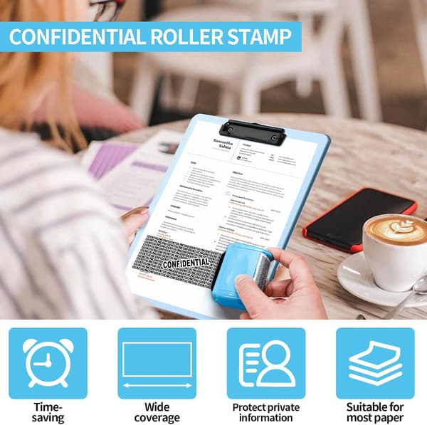 Address Blocker Wide Roller Stamp - Confidential Data Protector With 3-Pack Refills for Anti-Theft and Privacy (Blue Stamp) Blue Stamp + 3 Refills
