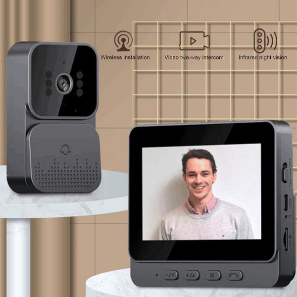 Ring Dørklokke Trådløs Intelligent Visual Doorbell, Wireless Visual Doorbell, 4,3 tommer skærm, Home Intelligent To-vejs samtaleanlæg, Video Monitor