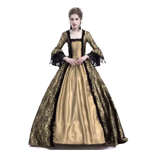 Elegant Voksenkjole i Middelalder Stil med Blonder - Catrina Cosplay Dorado XL