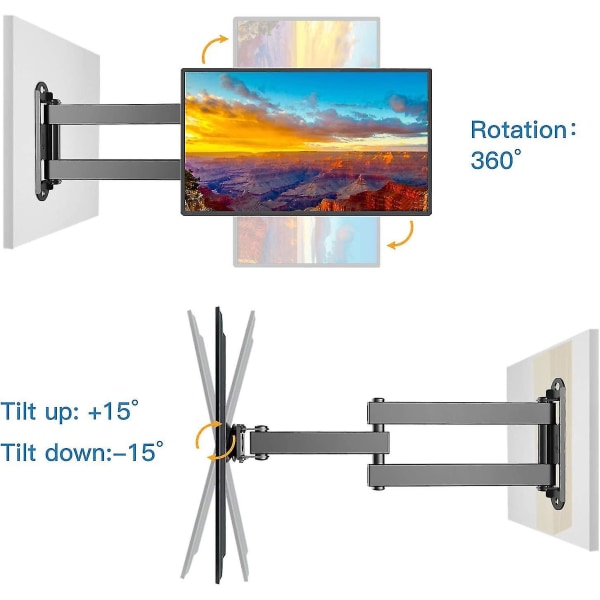 TV-veggbrakett Svingbar Tilt-forlenges, Full Motion TV-veggfeste for de fleste 13-30 tommer flatbuede TV-er, tåler opptil 10 kg, Vesa 100x100mm/75x75mm (13-30 mm)
