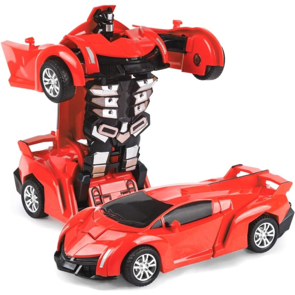 Transformerende bil til 3-7 år gammel drengepige, friktionsdrevet bilrobotlegetøj Inerti-legetøjsbil til småbørn Transformerende robotbillegetøj til børn Rød