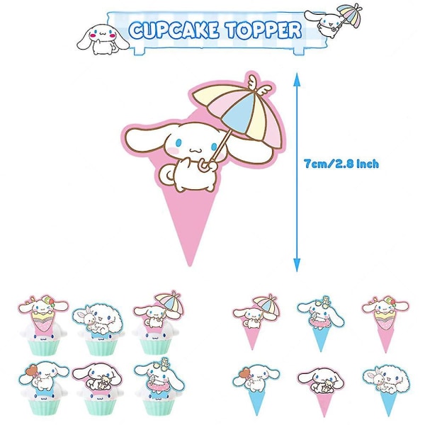 Cinnamoroll-teema Syntymäpäiväjuhlakoristeet - Sarjakuva-anime Kawaii -juhlatarvikkeet Sisältää bannerin, ilmapallot, kakkupäällyksen, Cinnamoroll-juhlasuosituksen