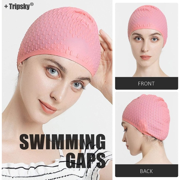 Badmössor för kvinnor, långt hår Vattentät silikonbadmössa Slitstarka elastiska halkfria badmössor Cap Pink
