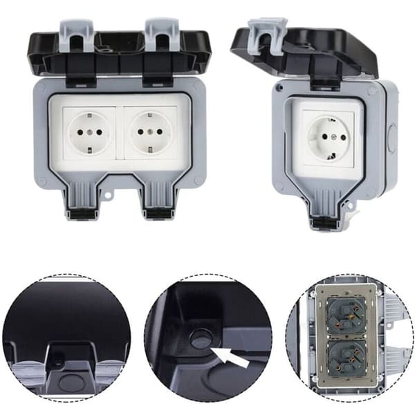 IP66 Waterproof Socket with Switch and Waterproof Junction Box, Outdoor Dustproof Wall Socket for Kitchen, Bathroom, Garage, Pool, etc.