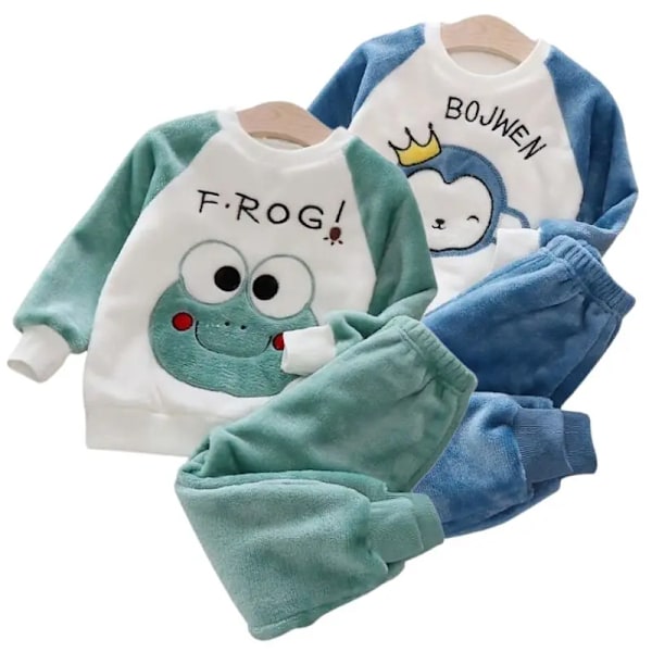 Baby Piger og Drenge Koralsoft Fleece Pyjamas Sæt Tyk Flanel Varme Pyjamas 2 stk Vinter Nattøj Conejo gris 9M(S)80