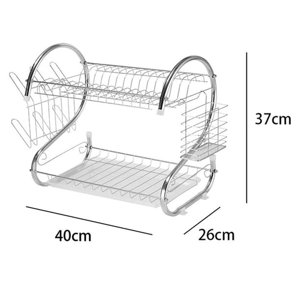 Stainless Steel Dish Drying Rack - 2-Tier, Large Capacity, Kitchen Drainer with Removable Drip Tray, Rustproof Drying Rack for Small Kitchens