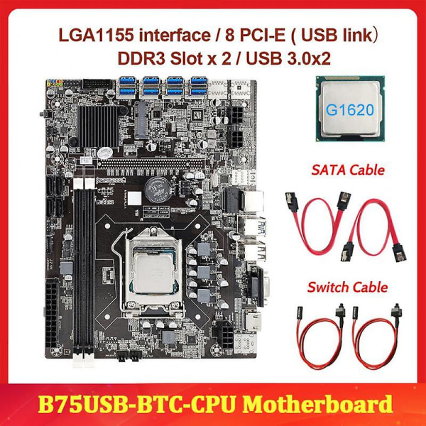 Lga1155 8pcie emolevy G1620 USB -tukeen 2ddr3 B75 USB Btc set Only G1620 CPU
