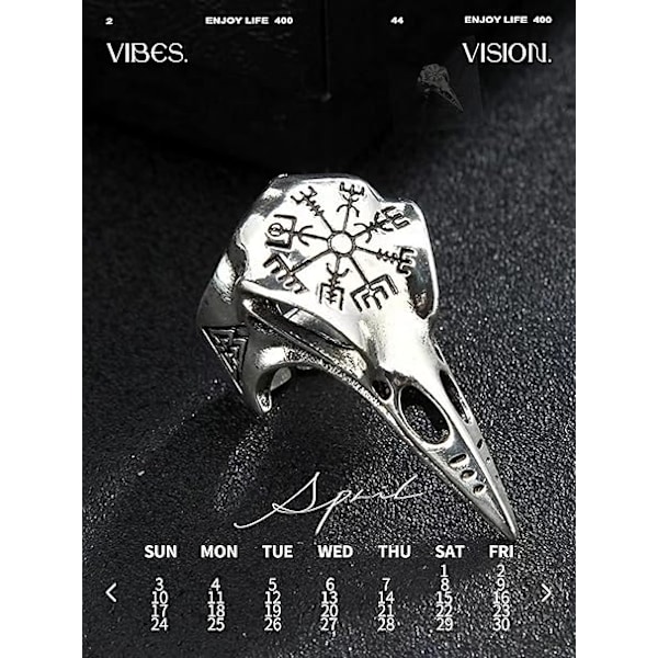 Korppikallorenkaat, Vintage Viking-korut, Punk-korppikallorengas Miehille ja Naisille, Eläimen Amuletti Kuparikorut, Unisex (Hopeamalli)