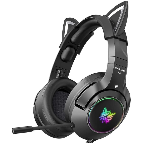 ONIKUMA K9 Gaming Headset med aftagelige Cat Ears og RGB Luminous, Mobiltelefon Computer Noise Reduction Headset