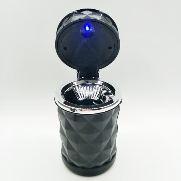 Svart bilaskebeger med LED-lys, diamantfinish interiør, selvlysende finish, stor kapasitet luftventil.