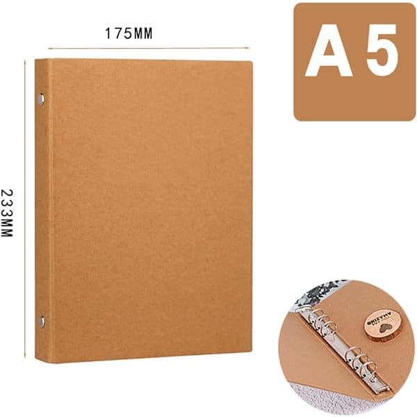 A5 6-ringbind, A5 ringbindmappe, A5 ringbind 6 huller, Kraft A5-mapper til tilføjelse af brochurebeskyttere Scrapbooking Papir Løse blade, 2 stk