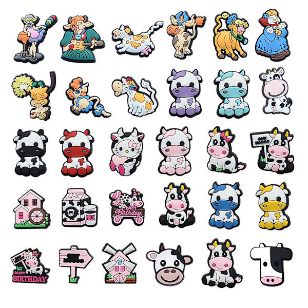 30 Stk Cow Series Sko Charms Til Crocs Clog Sandaler Dekor Tilbehør Gaver