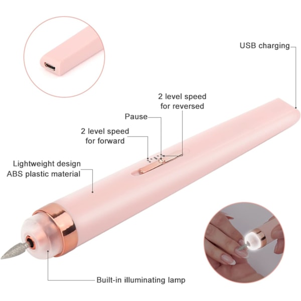Sähköinen kynsiviila, 5-in-1 Kannettava Sähköinen Manikyyri- ja Pedikyyrisetti, Hiljainen Ammattimainen Kynsiviila USB:llä 12000RPM, Äitienpäivälahja