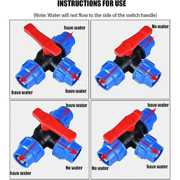 Avstengning kuleventil, 32 mm treveis kuleventil hurtigkobling Pvc Pe Pipe Quick Switch T-kobling (størrelse: 32 mm, farge: Blå Svart Tilfeldig)