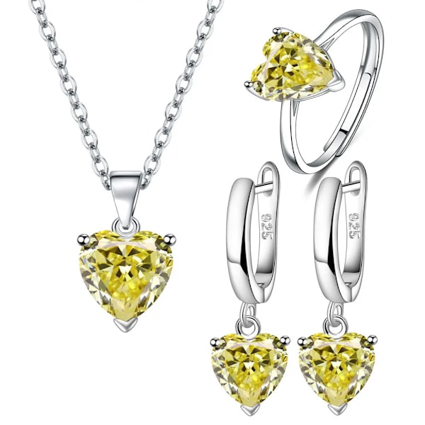 Elegant smyckesset i 925 silver för kvinnor med zirkonhjärta, ring, örhängen och halsband för bröllop, jul, gratis frakt, varumärke Amarillo