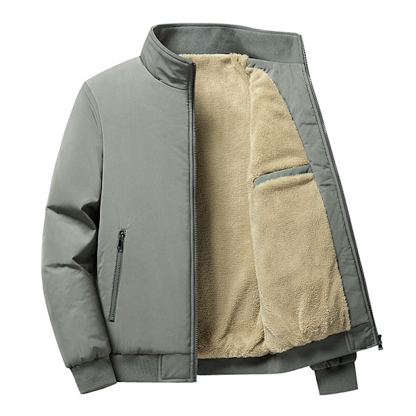 Mænds Varme Quiltede Jakker Stående Krave Tyk Fleece Business Frakker Efterår Vinter Tøj Grey 3XL
