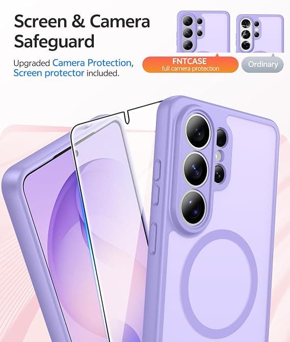 FNTCASE for Samsung Galaxy S26 Ultra Case with Screen Protector, MagSafe Compatible, Translucent Matte, Full Camera Protection, Shockproof Light purple