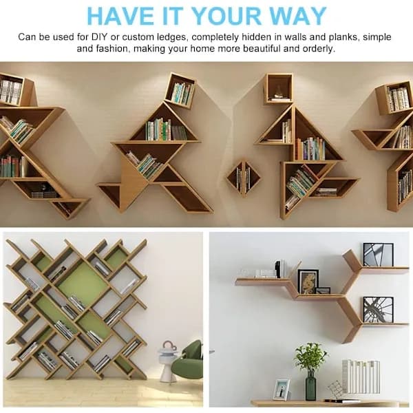6 Pcs Floating Shelf Bracket 75mm (3 inch) Invisible Bracket Wall Shelf Heavy Duty Hidden Shelf Bracket Invisible Bracket for Wall Shelf, A