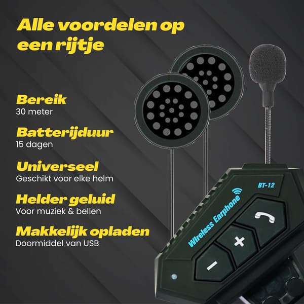 ING Motorcykelhjelm Headset Bluetooth, Med Mikrofon til Hjelm, Vandtæt, Universal Pasform